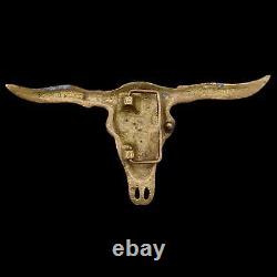 LARGE Solid Brass Longhorn Bull Skull 1980s Vintage Belt Buckle