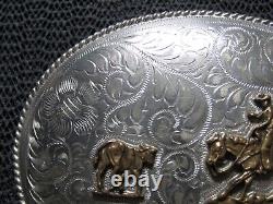 LARGE WESTERN RODEO ROPING COWBOY COWGIRL BELT BUCKLE! VINTAGE! RARE! 1980s