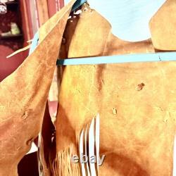 LEATHER FRINGE VEST WITH BEADS, SUEDE, 1960's HIPPY BOHO, WESTERN, VINTAGE, EUC