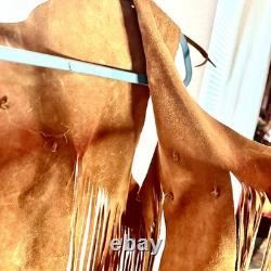 LEATHER FRINGE VEST WITH BEADS, SUEDE, 1960's HIPPY BOHO, WESTERN, VINTAGE, EUC