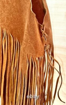 LEATHER FRINGE VEST WITH BEADS, SUEDE, 1960's HIPPY BOHO, WESTERN, VINTAGE, EUC