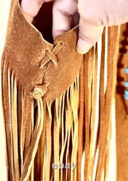 LEATHER FRINGE VEST WITH BEADS, SUEDE, 1960's HIPPY BOHO, WESTERN, VINTAGE, EUC