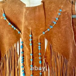 LEATHER FRINGE VEST WITH BEADS, SUEDE, 1960's HIPPY BOHO, WESTERN, VINTAGE, EUC