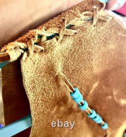 LEATHER FRINGE VEST WITH BEADS, SUEDE, 1960's HIPPY BOHO, WESTERN, VINTAGE, EUC