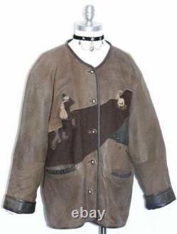 LEATHER JACKET Women Coat BROWN German Hunting Western Sport 44 16 L B46