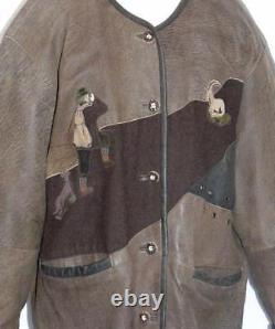 LEATHER JACKET Women Coat BROWN German Hunting Western Sport 44 16 L B46