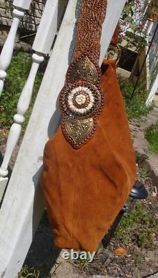 LEATHEROCK Brown Suede Leather Hobo Handbag Tote Large Shoulder Boho Hippie