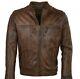 Lambskin Genuine Leather Motorcycle Vintage Jacket Brown Antique Quilted Slim