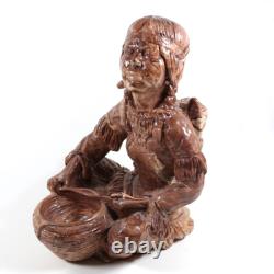 Large 11 Comanche Pottery Texas Swirl Clay Statue Basket Weaving Squaw Papoose