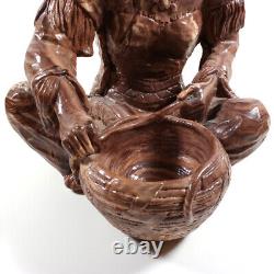 Large 11 Comanche Pottery Texas Swirl Clay Statue Basket Weaving Squaw Papoose