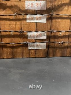 Large 34 Antique Barbed Wire Rustic Wood Display Labeled Cuts of Barbwire