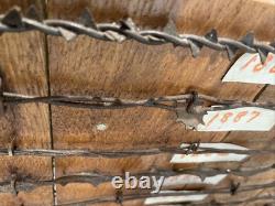 Large 34 Antique Barbed Wire Rustic Wood Display Labeled Cuts of Barbwire
