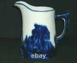 Large #4 Half Gallon Blue Rimmed Old Sleepy Eye Pitcher Western Stoneware Co ILL