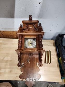 Large Antiique Western Germany Handcrafted Wooden Wall Clock Chime Rare