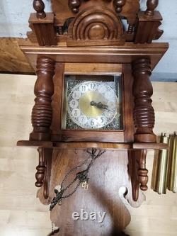 Large Antiique Western Germany Handcrafted Wooden Wall Clock Chime Rare