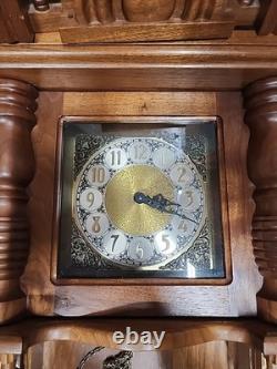 Large Antiique Western Germany Handcrafted Wooden Wall Clock Chime Rare