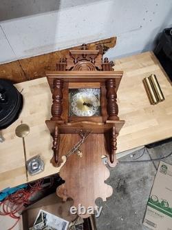 Large Antiique Western Germany Handcrafted Wooden Wall Clock Chime Rare