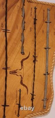 Large Antique 1800's Barbed Wire On Wooden Texas Display 13 Cuts 27X25