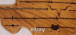 Large Antique 1800's Barbed Wire On Wooden Texas Display 13 Cuts 27X25