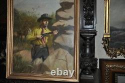 Large Antique Academic Cowboy Painting Classic American