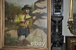 Large Antique Academic Cowboy Painting Classic American