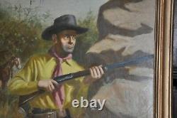 Large Antique Academic Cowboy Painting Classic American