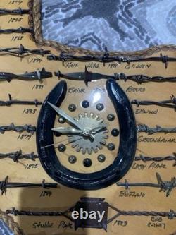 Large Antique Barbed Wire Display GUNTER TEXAS Authentic Barbwire Clock