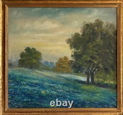 Large Antique Blue bonnets Landscape Painting Julian Onderdonk Style