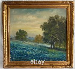 Large Antique Blue bonnets Landscape Painting Julian Onderdonk Style