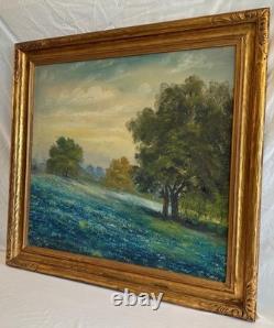 Large Antique Blue bonnets Landscape Painting Julian Onderdonk Style