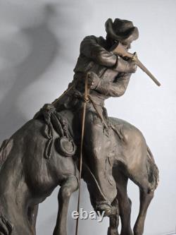 Large Antique Bronze/Metal Sculpture American Cowboy Rifle Riding Horse 1978