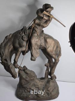 Large Antique Bronze/Metal Sculpture American Cowboy Rifle Riding Horse 1978