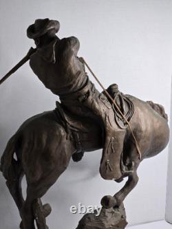 Large Antique Bronze/Metal Sculpture American Cowboy Rifle Riding Horse 1978