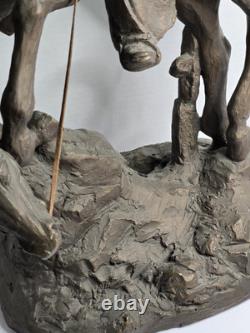Large Antique Bronze/Metal Sculpture American Cowboy Rifle Riding Horse 1978