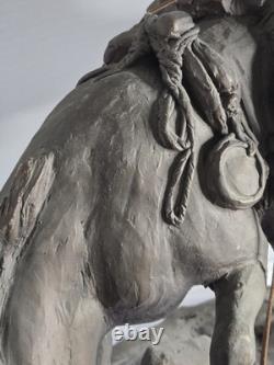 Large Antique Bronze/Metal Sculpture American Cowboy Rifle Riding Horse 1978