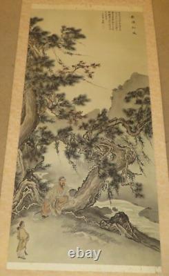 Large Antique Chinese Scroll Painting In Ink Signed With Story