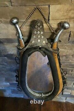 Large Antique Horse Collar Harness Mirror With Wood Hames, Rustic, Western Decor