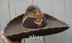 Large Antique Mexican Sombreo Hat Mexico Eagle / Primitive / Western High Crown