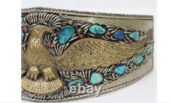 Large Antique Native American hand-made Eagle Belt Buckle with Turquoise & Coral
