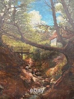 Large Antique Painting Peterson Creek Stream Home 34 Inches Restoration Project