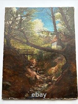 Large Antique Painting Peterson Creek Stream Home 34 Inches Restoration Project