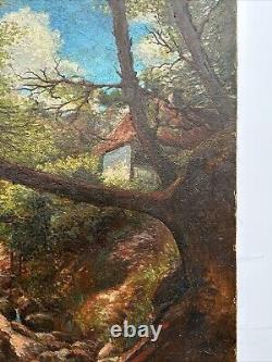 Large Antique Painting Peterson Creek Stream Home 34 Inches Restoration Project