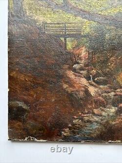 Large Antique Painting Peterson Creek Stream Home 34 Inches Restoration Project