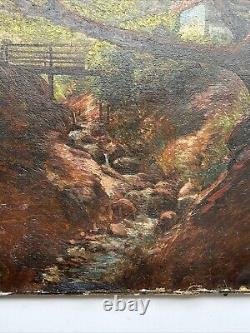 Large Antique Painting Peterson Creek Stream Home 34 Inches Restoration Project