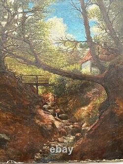 Large Antique Painting Peterson Creek Stream Home 34 Inches Restoration Project