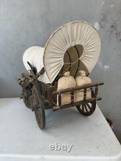 Large Antique Primitive Toy Wooden Prairie Schooner Covered Wagon Stagecoach