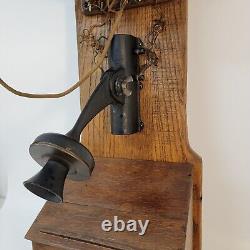 Large Antique Western or Automatic E Double Box Wall Crank Phone Tandem 36 TALL