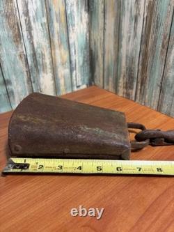 Large Antique or Vintage Country Farm Ranch Cow Bell Hand Crafted & WithChain r6s3
