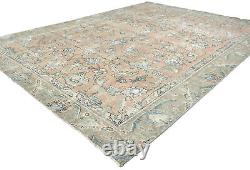 Large Distressed Antique Muted Floral 7X10 Handmade Vintage Oriental Rug Carpet