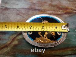 Large End Of The Trail Belt Buckle Turquoise Inlay Western Vtg Johnson & Held